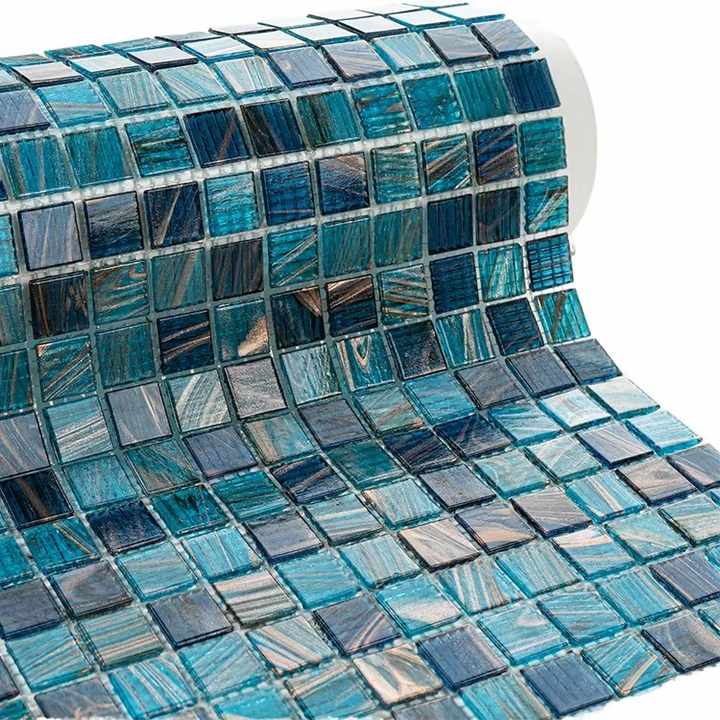 Gạch khảm thủy tinh hình vuông hiện đại màu hồng vàng xanh biển dày 4mm dùng để trang trí hồ bơi biệt thự - Daisan Store