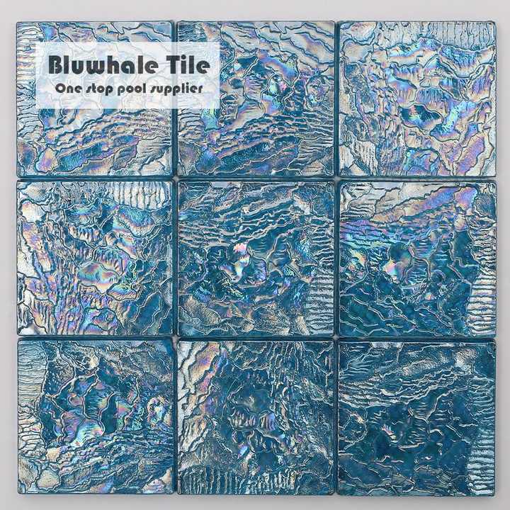 Gạch khảm thủy tinh hồ bơi mặt gợn sóng Bluwhale 97x97mm màu xanh óng ánh - Daisan Store