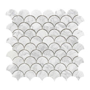Gạch khảm vảy cá bằng đá cẩm thạch trắng Bianco Carrara của Ý - Daisan Store