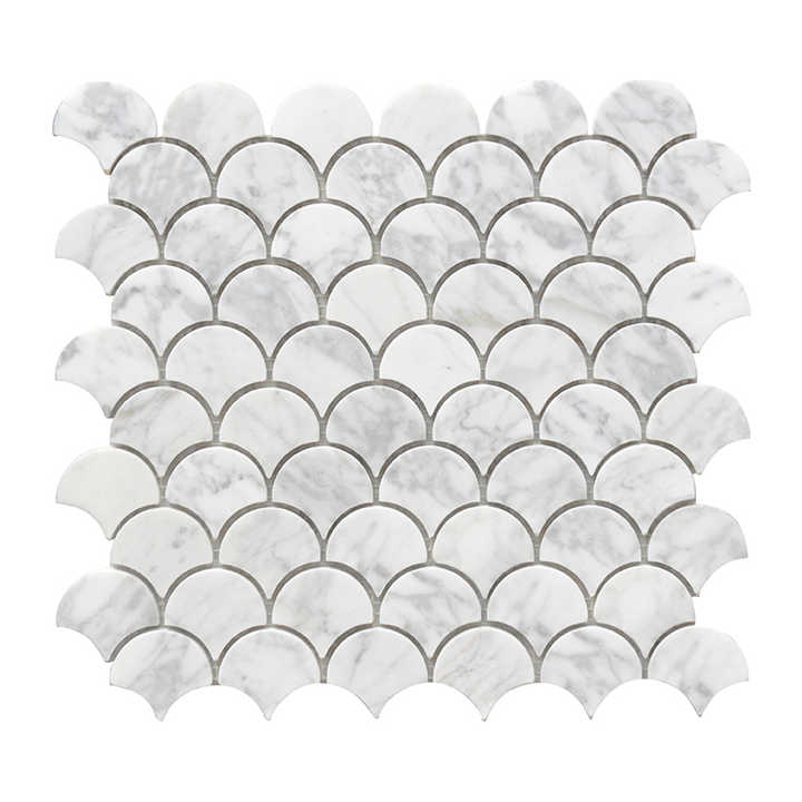 Gạch khảm vảy cá bằng đá cẩm thạch trắng Bianco Carrara của Ý - Daisan Store