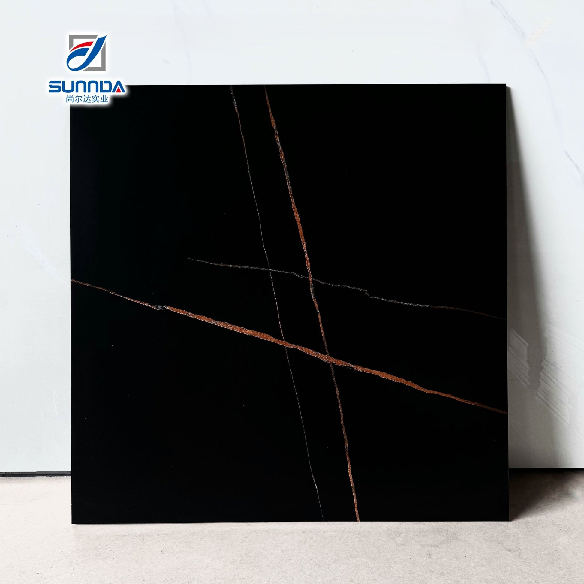 Gạch lát sàn màu đen mờ với đường kẻ vàng, thiết kế đá cẩm thạch Rustic chống trơn - Daisan Store