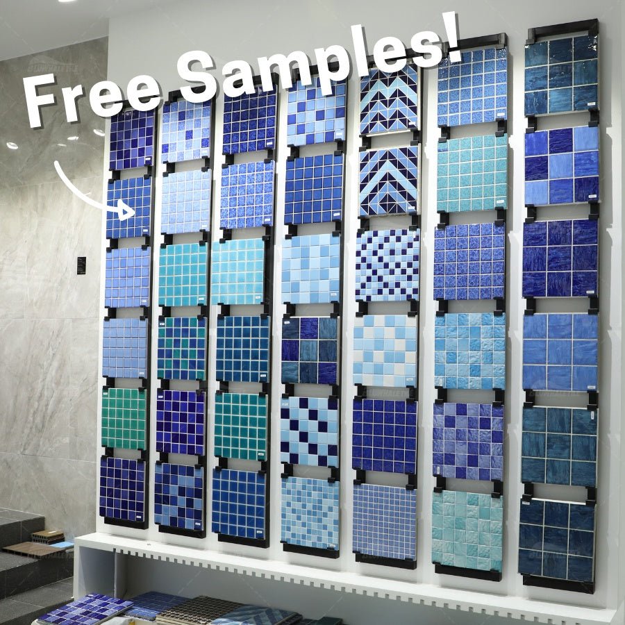 Gạch men sứ ốp lát bể bơi hình vuông màu hồng trắng xanh pha trộn bóng mờ giá rẻ 2x2 - Daisan Store