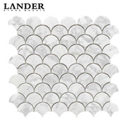Gạch mosaic đá cẩm thạch hình quạt vảy cá Bianco Carrara cho phòng tắm và nhà bếp - Daisan Store
