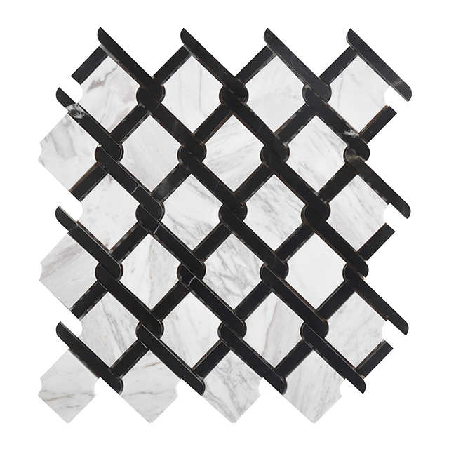 Gạch mosaic đá cẩm thạch nghệ thuật không đều màu trắng và đen cho tường phòng tắm và nhà bếp - Daisan Store