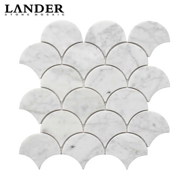 Gạch mosaic đá cẩm thạch trắng Fan Carrara cho phòng tắm - Daisan Store