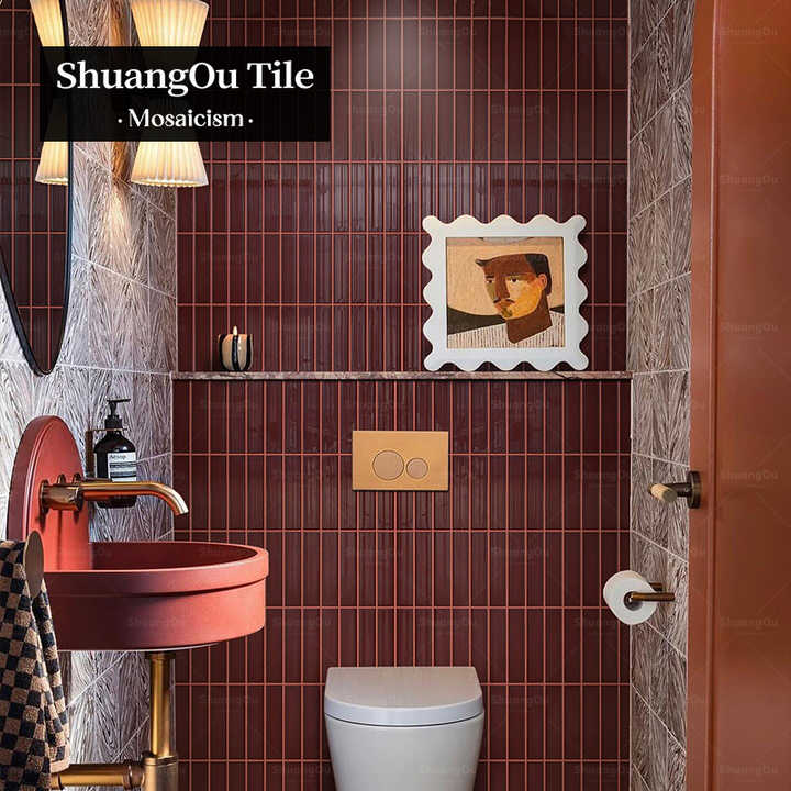 Gạch mosaic gốm Cora Red cho phòng tắm khách sạn, tường vòi hoa sen, quầy bar cà phê, nhà hàng, trung tâm mua sắm, ốp tường bếp, gạch mosaic sứ - Daisan Store