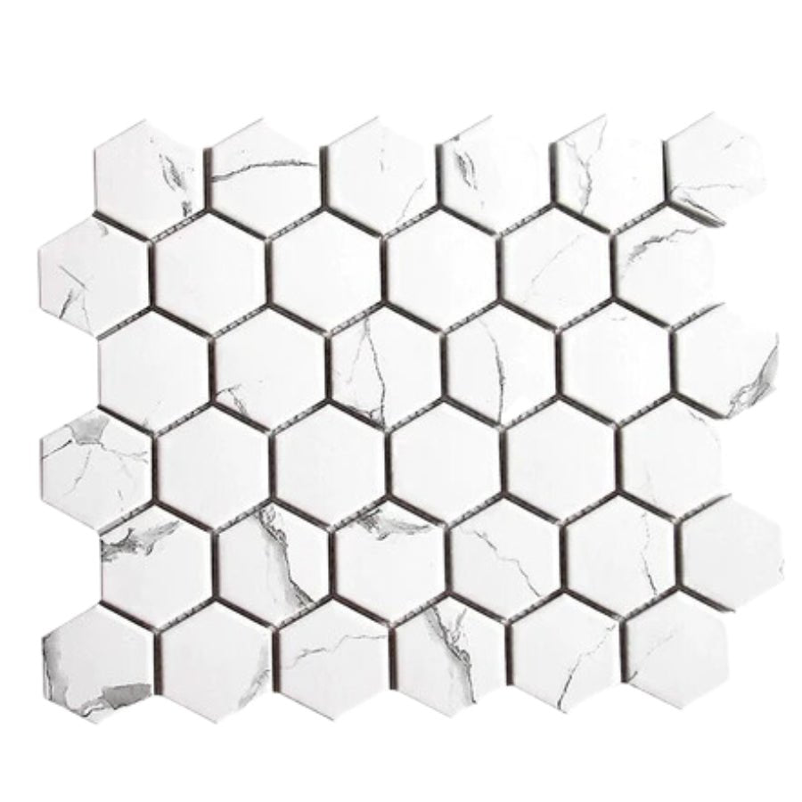 Gạch Mosaic Lục Giác Màu Trắng Vân Mây P56M01 - Daisan Store