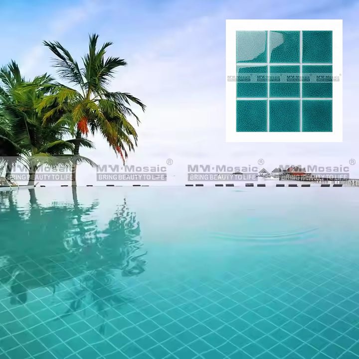Gạch MOSAIC ốp tường hồ bơi men sứ màu xanh tự nhiên, thiết kế hình vuông hiện đại, giá xuất xưởng - Daisan Store