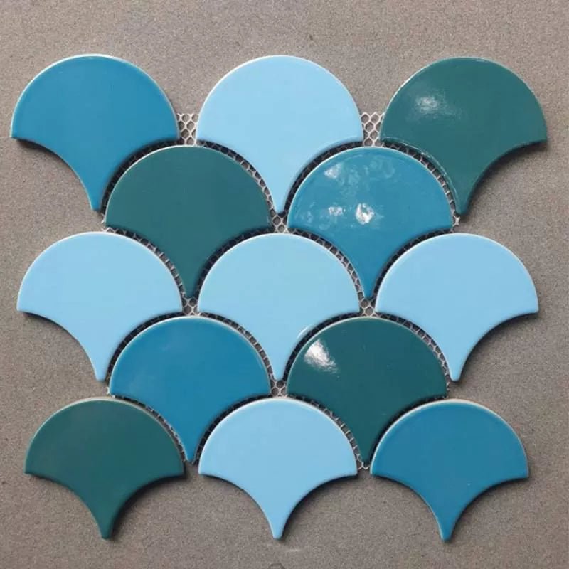 Gạch Mosaic vảy cá mix 3 màu xanh men bóng GP - FT118B246 - Daisan Store
