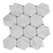 Gạch ốp tường và sàn hình lục giác lớn màu trắng Carrara khảm đá cẩm thạch nền nội thất - Daisan Store