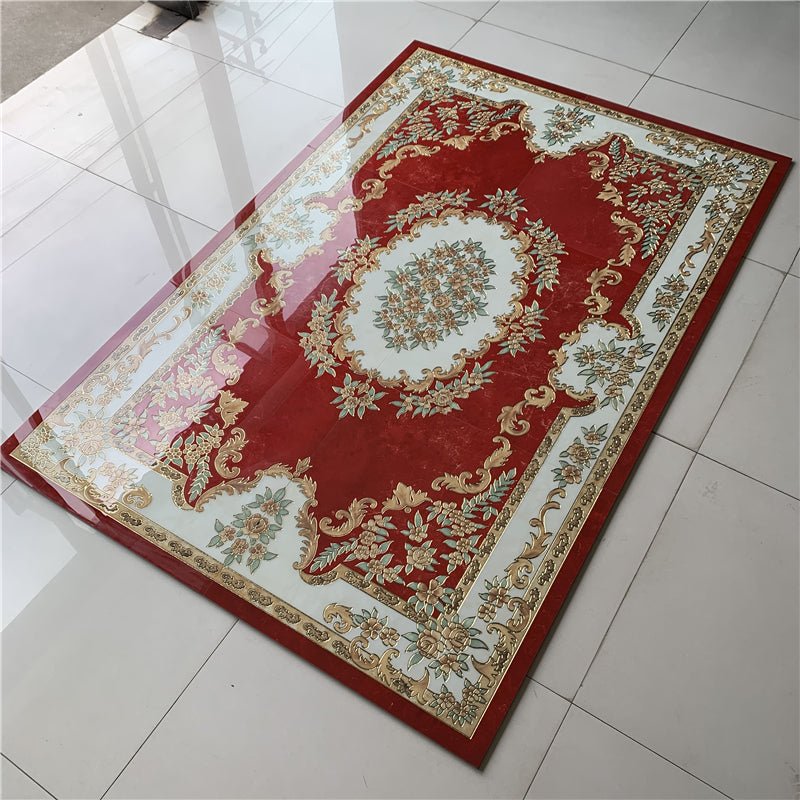 Gạch Sứ Lát Sàn Phong Cách Thảm Sáng, Tráng Men Bóng, Bề Mặt Dập Nổi Mạ Vàng Họa Tiết Hoa - Daisan Store