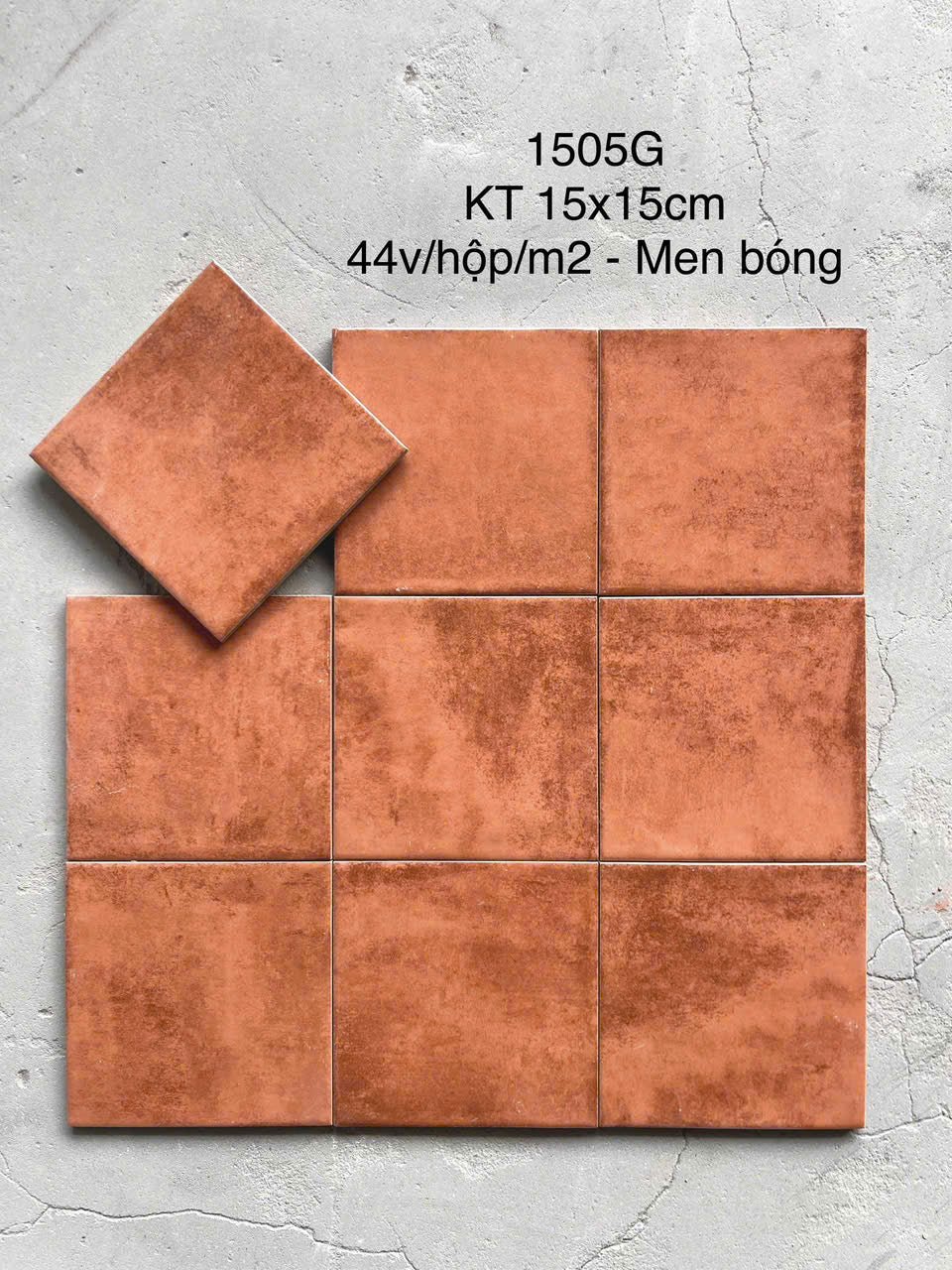 Gạch thẻ cam men bóng KT 150x150mm (1h/1m/44v/17.5kg) - Daisan Store