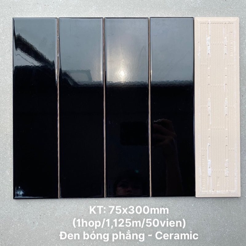 Gạch thẻ cao cấp đen bóng phẳng KT 75x300mm PSTA75307 - Daisan Store