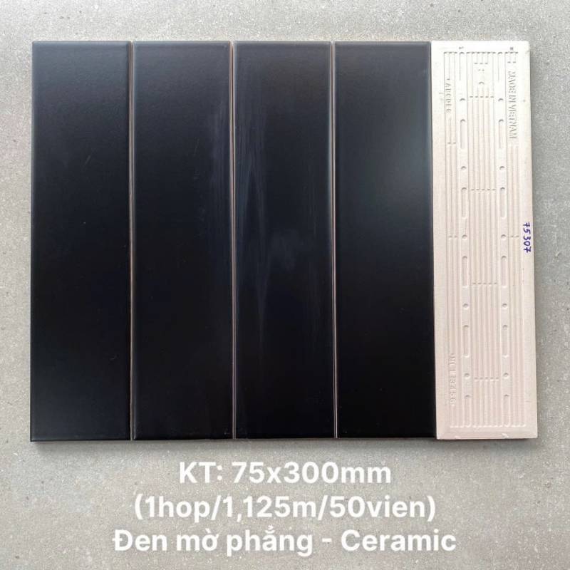 Gạch thẻ cao cấp đen mờ phẳng KT 75x300mm STA75307M - Daisan Store