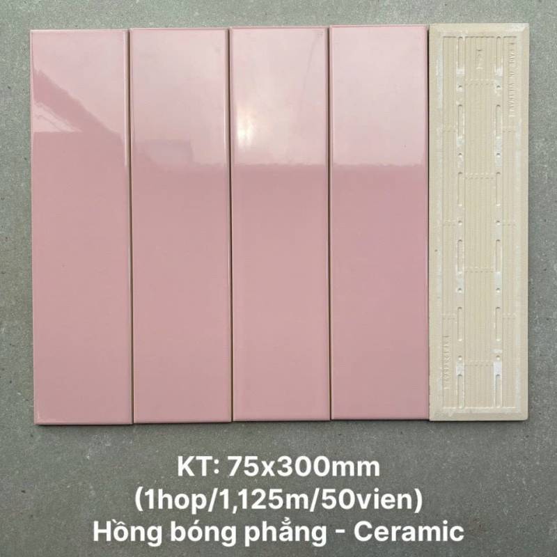 Gạch thẻ cao cấp hồng bóng phẳng KT 75x300mm PSTA75316 - Daisan Store