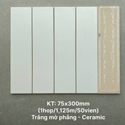 Gạch thẻ cao cấp trắng mờ phẳng KT 75x300mm PSTA75306 - Daisan Store