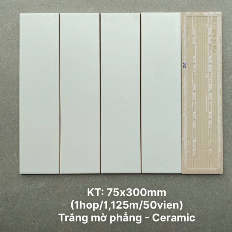 Gạch thẻ cao cấp trắng mờ phẳng KT 75x300mm PSTA75306 - Daisan Store