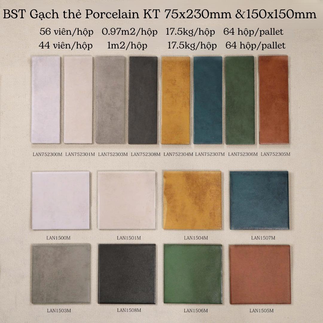 Gạch thẻ Porcelain mờ lượn KT 150x150mm mã LNA1504M - Daisan Store