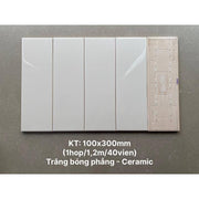 Gạch thẻ trắng bóng phẳng KT 100x300mm STA1300 - Daisan Store