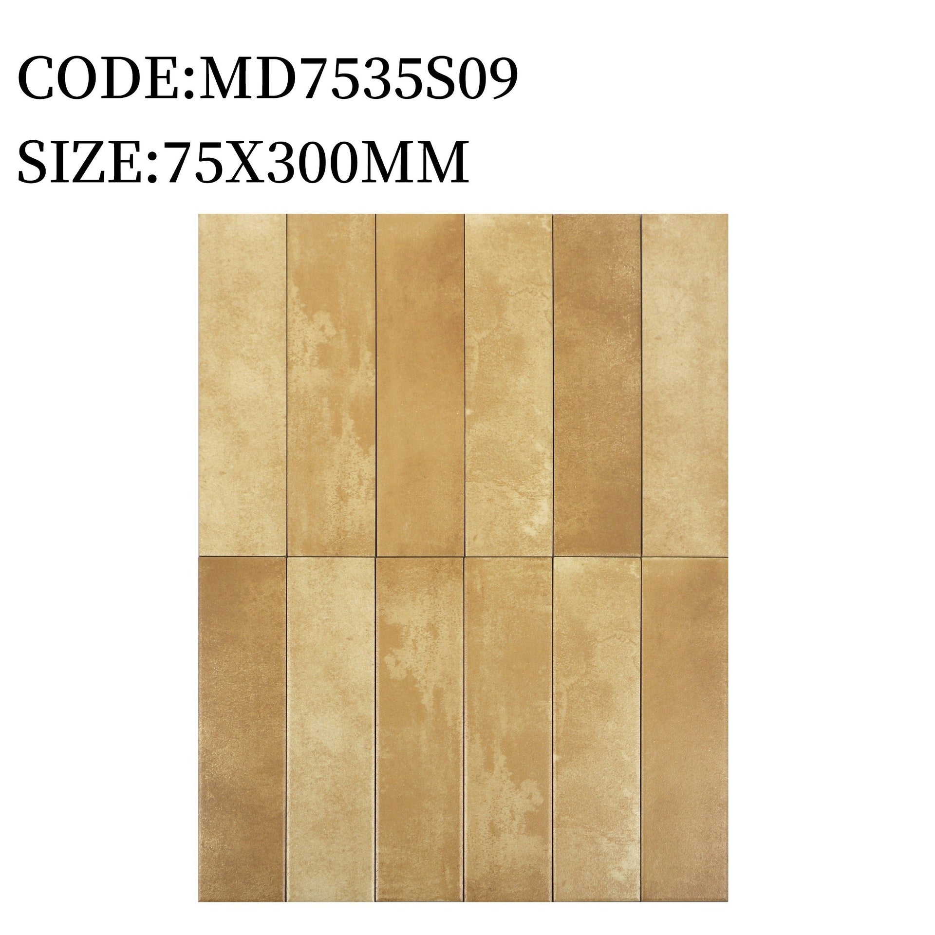 Gạch thẻ Trung Quốc, Vàng đất loang mờ phẳng, KT 75x300 mm, MD7535S09 (1 hộp/ 44 viên/ 1.125m2) - Daisan Store