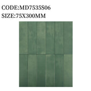 Gạch thẻ Trung Quốc, Xanh lá loang mờ phẳng, KT 75x300 mm, MD7535S06 (1 hộp/ 44 viên/ 1.125m2) - Daisan Store