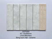 Gạch thẻ Việt Nam, Trắng bóng lượn, KT 75x300 mm, DS75300 (1 hộp/ 50 viên/ 1.125m2) - Daisan Store