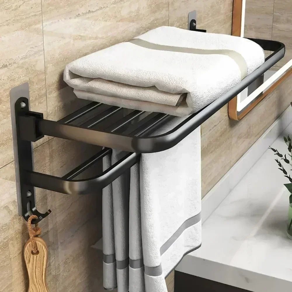 Giá Treo Khăn Dán Tường Nhôm Đen Gập Gọn 40 - 60CM - Daisan Store