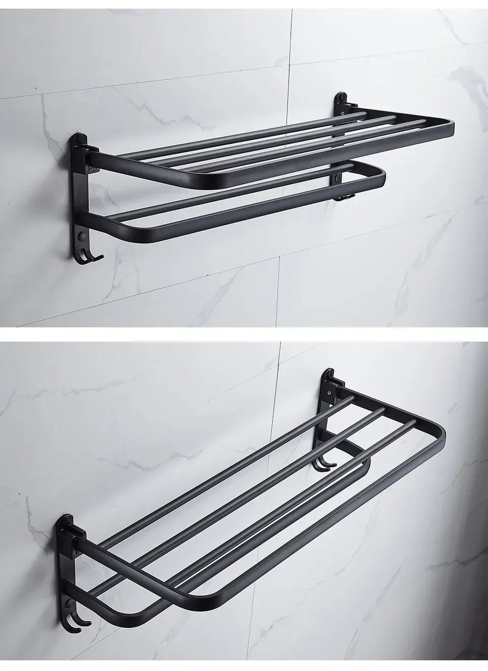 Giá Treo Khăn Dán Tường Nhôm Đen Gập Gọn 40 - 60CM - Daisan Store