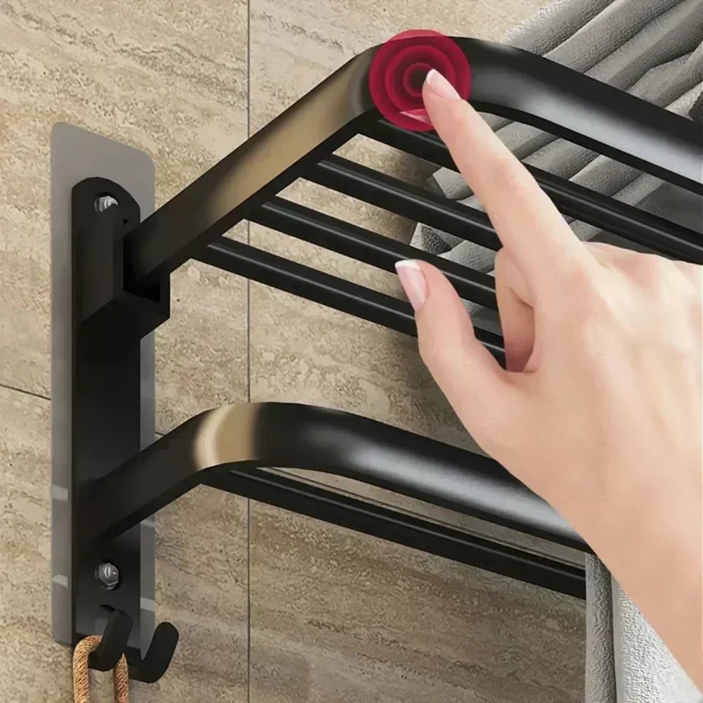 Giá Treo Khăn Dán Tường Nhôm Đen Gập Gọn 40 - 60CM - Daisan Store