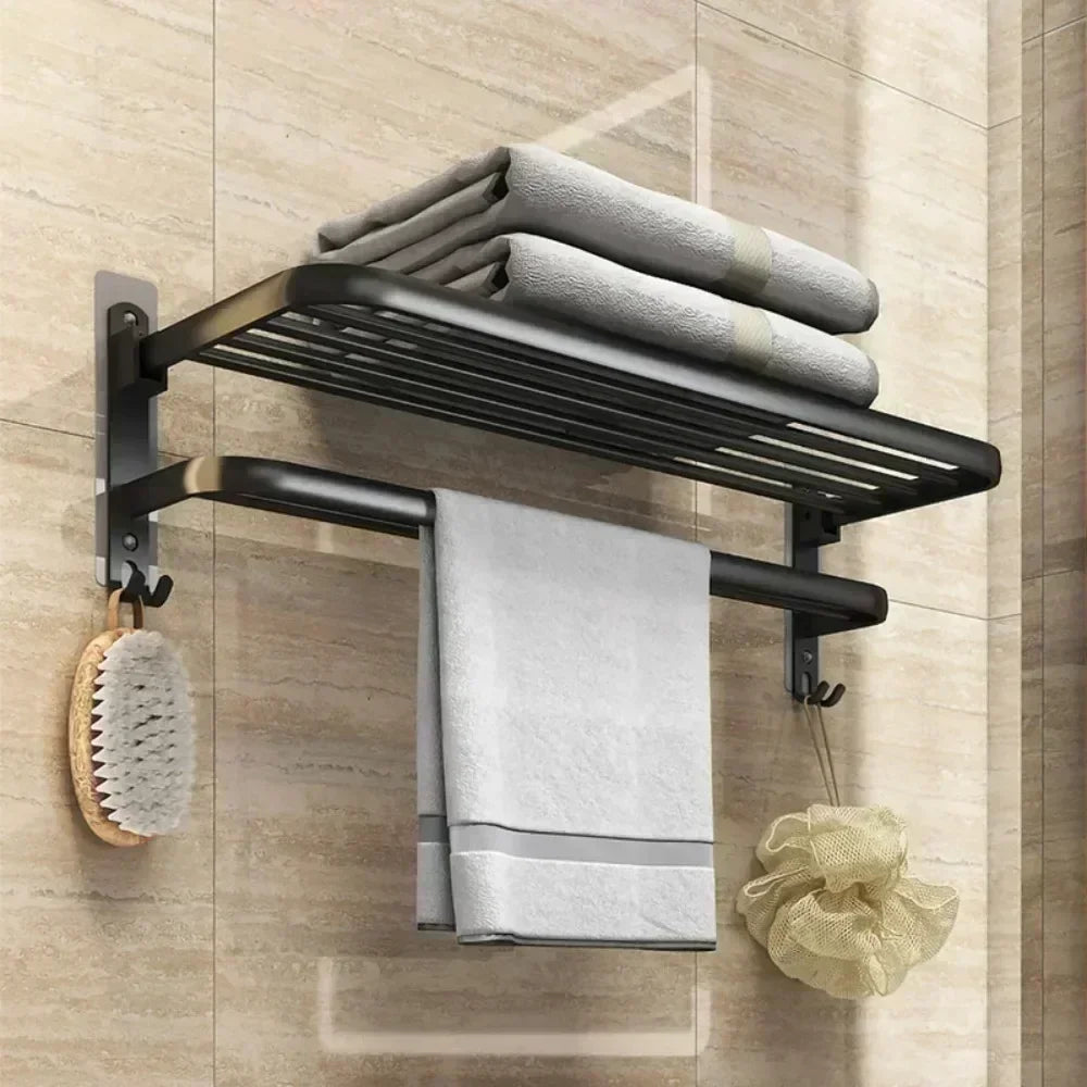 Giá Treo Khăn Dán Tường Nhôm Đen Gập Gọn 40 - 60CM - Daisan Store