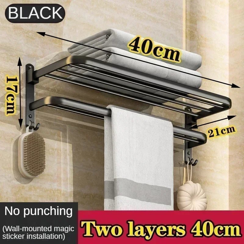 Giá Treo Khăn Dán Tường Nhôm Đen Gập Gọn 40 - 60CM - Daisan Store