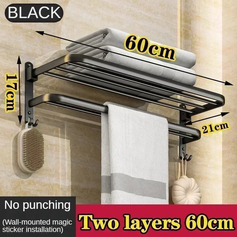 Giá Treo Khăn Dán Tường Nhôm Đen Gập Gọn 40 - 60CM - Daisan Store