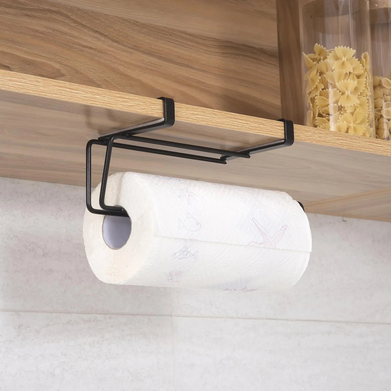 Giá Treo Khăn Giấy Tủ Bếp Đen Không Cần Khoan Lắp - Daisan Store