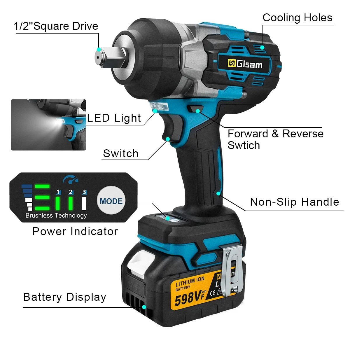 Gisam 2800NM Co Le Tac Dong Dien Khong Day Inch Makita 18V - Daisan Store