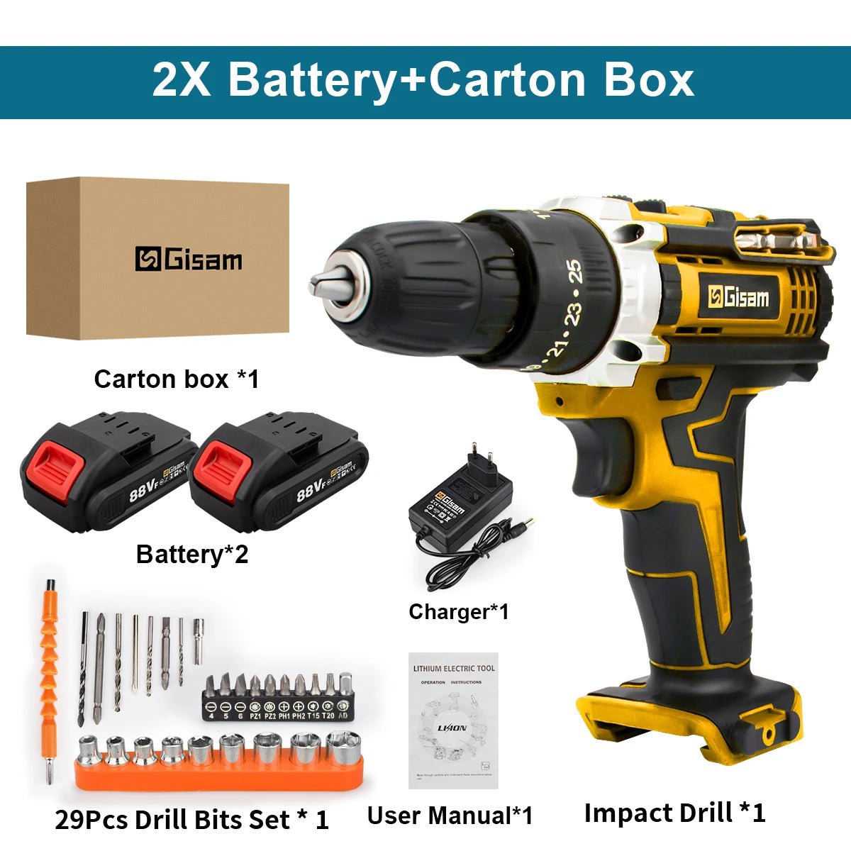 Gisam Máy Khoan Không Dây Pin Li Ion 28NM Cam Tay Tiện Dụng - Daisan Store