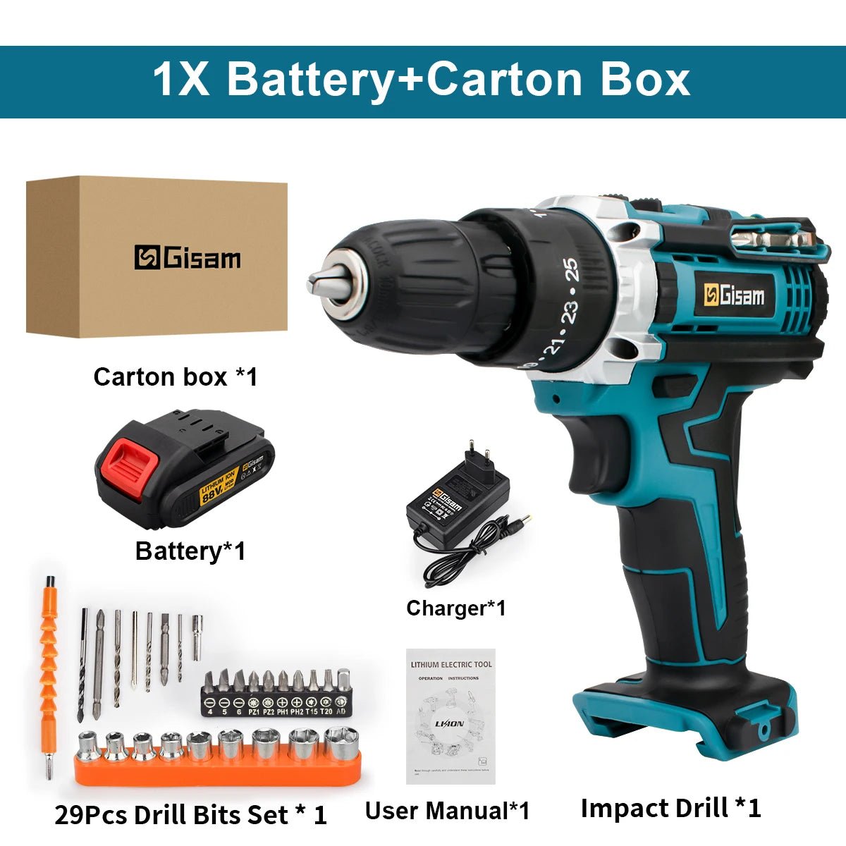 Gisam Máy Khoan Không Dây Pin Li Ion 28NM Cam Tay Tiện Dụng - Daisan Store
