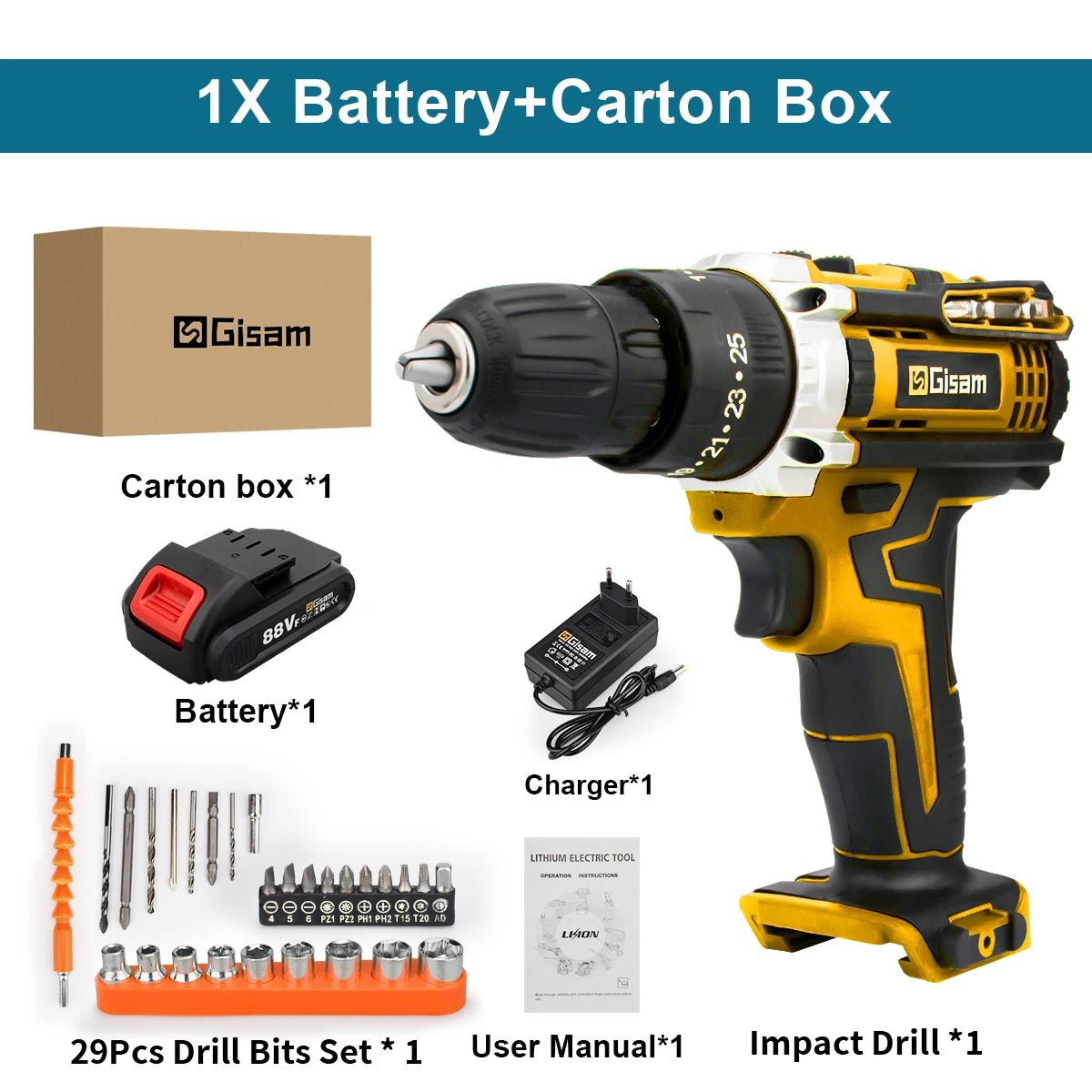 Gisam Máy Khoan Không Dây Pin Li Ion 28NM Cam Tay Tiện Dụng - Daisan Store