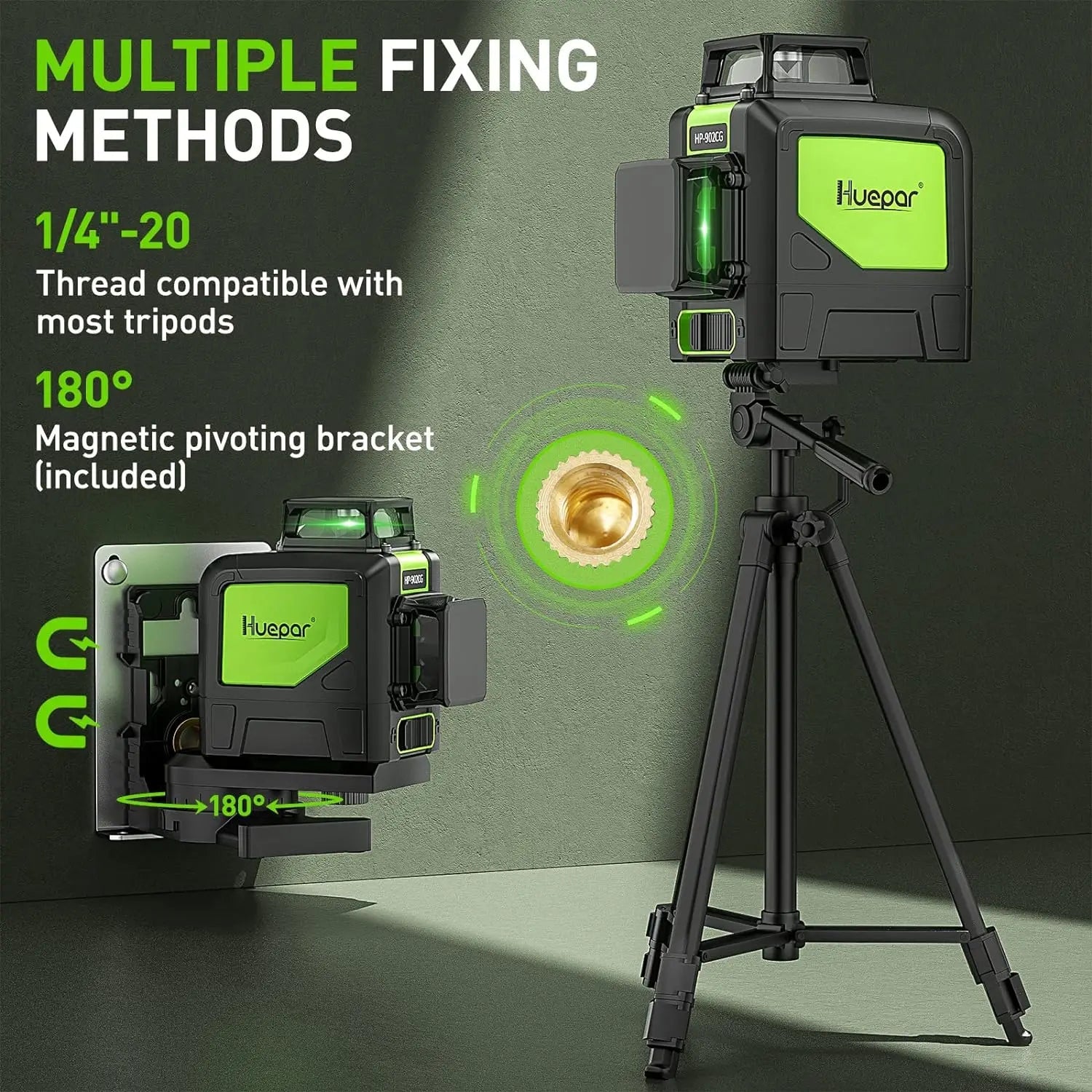 Huepar 902CG Laser Cross 2x360 Tự Cân Xanh Pulse Và Giá Đỡ - Daisan Store