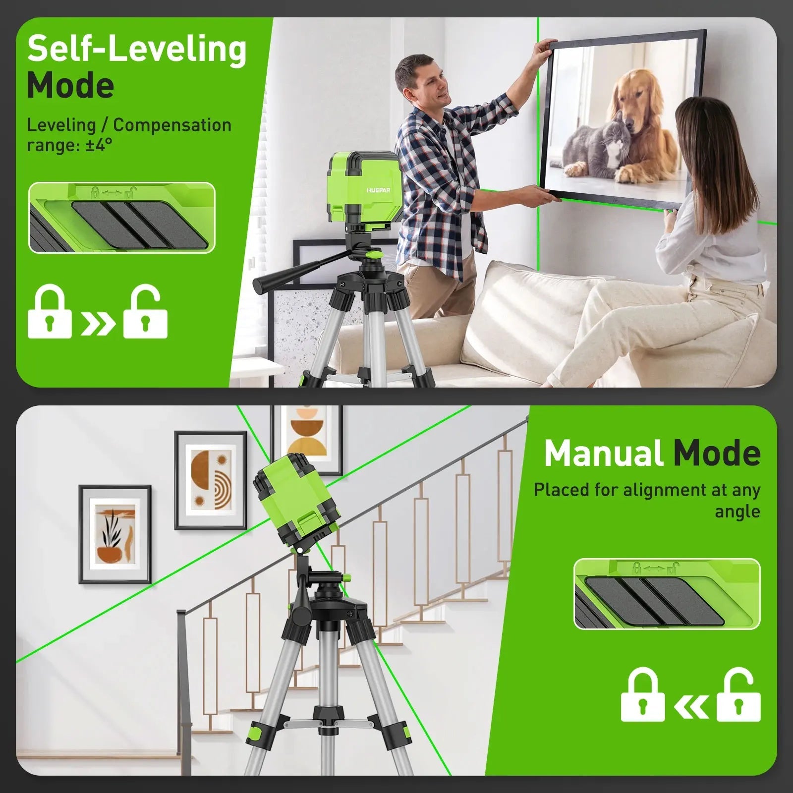 Huepar Laser 2 Đường Cross Line 0.65m Tripod Osram Tự Cân - Daisan Store