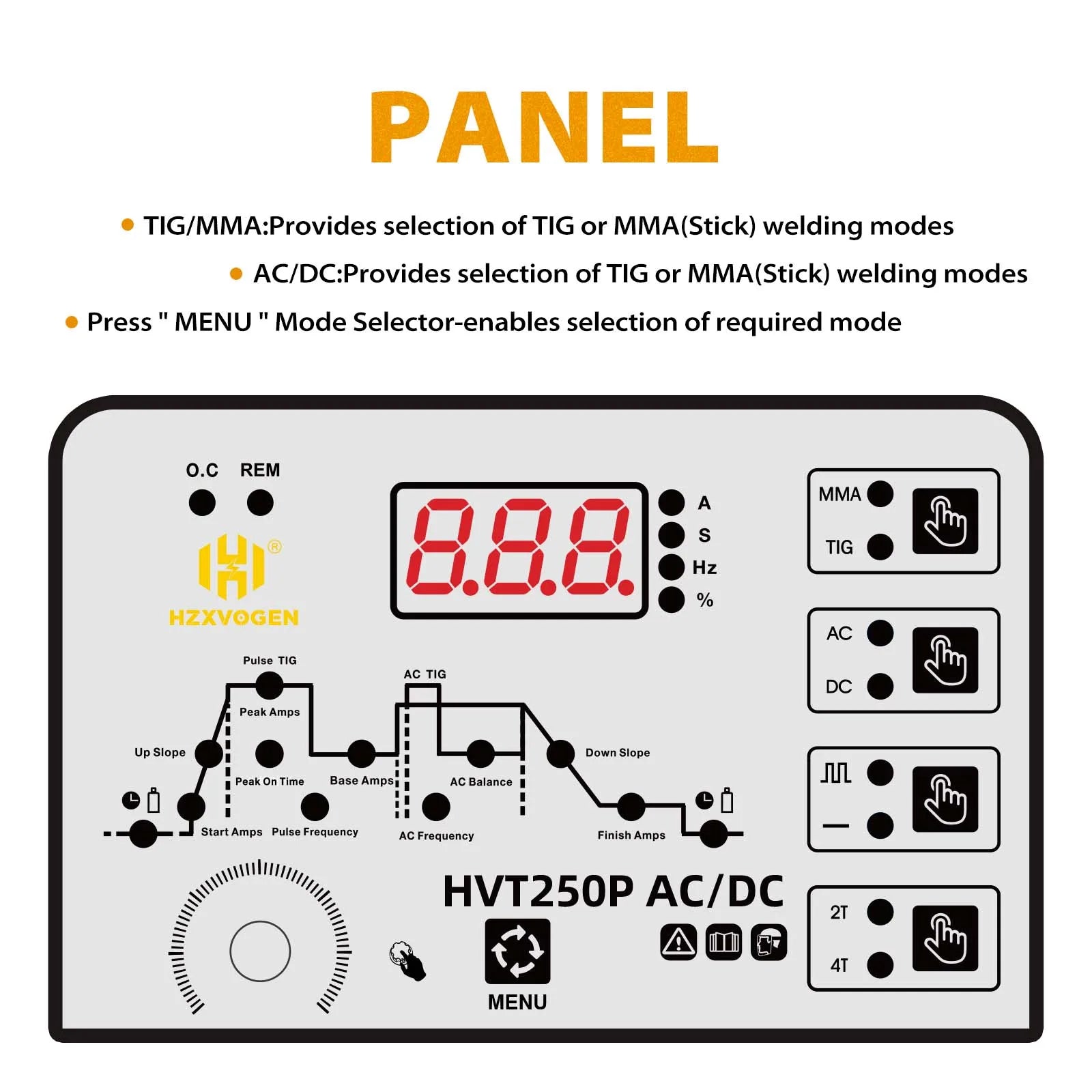 HZXVOGEN Máy Hàn Tig AC DC MMA 200A Inverter HVT250P IGBT - Daisan Store
