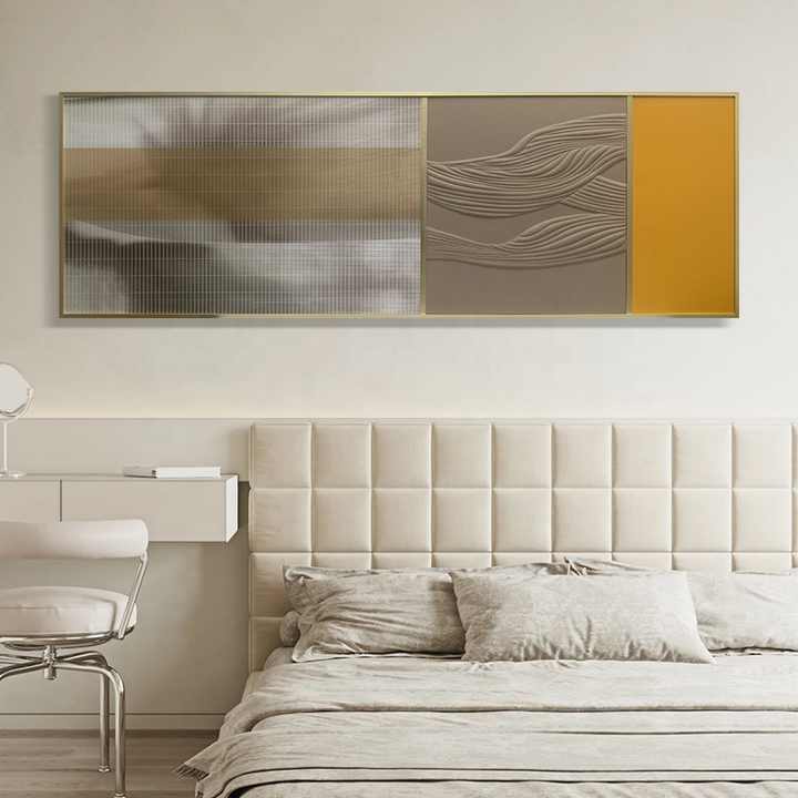 JZ Home Decor Tranh trừu tượng thủ công đóng khung lớn bằng da treo tường nghệ thuật đa phương tiện tranh trang trí 3D - Daisan Store