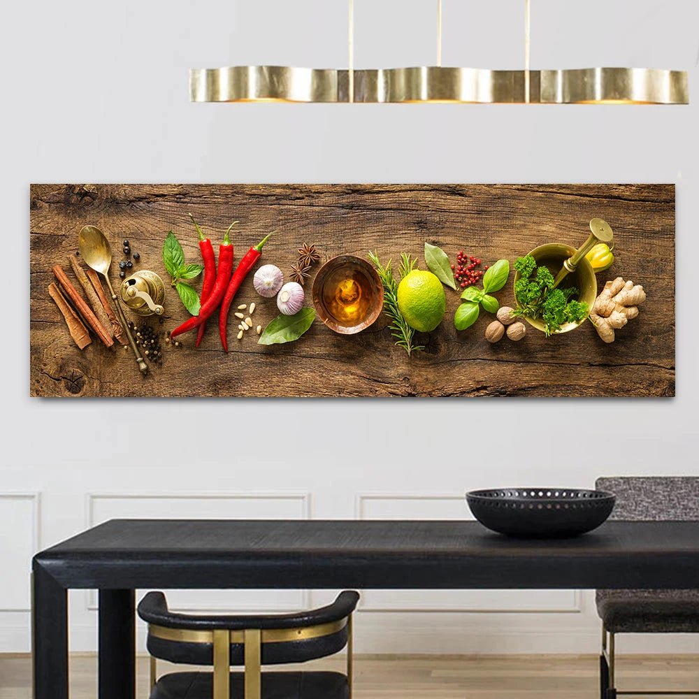 Kitchen Spice Canvas Wall Art, Grain Spice Spoon Chili Lemon Poster Printing Wall Art for Living Room and Dining Room Home Decor - Daisan Store