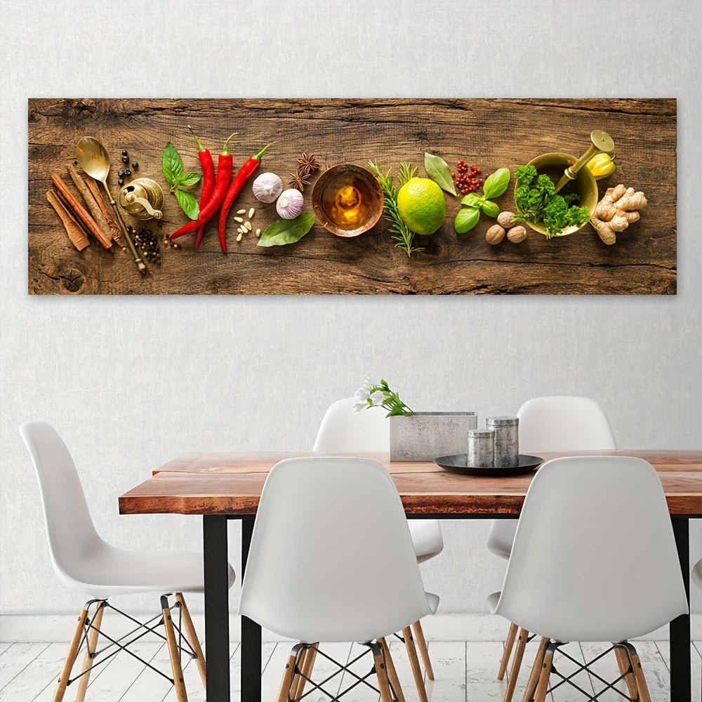 Kitchen Spice Canvas Wall Art, Grain Spice Spoon Chili Lemon Poster Printing Wall Art for Living Room and Dining Room Home Decor - Daisan Store