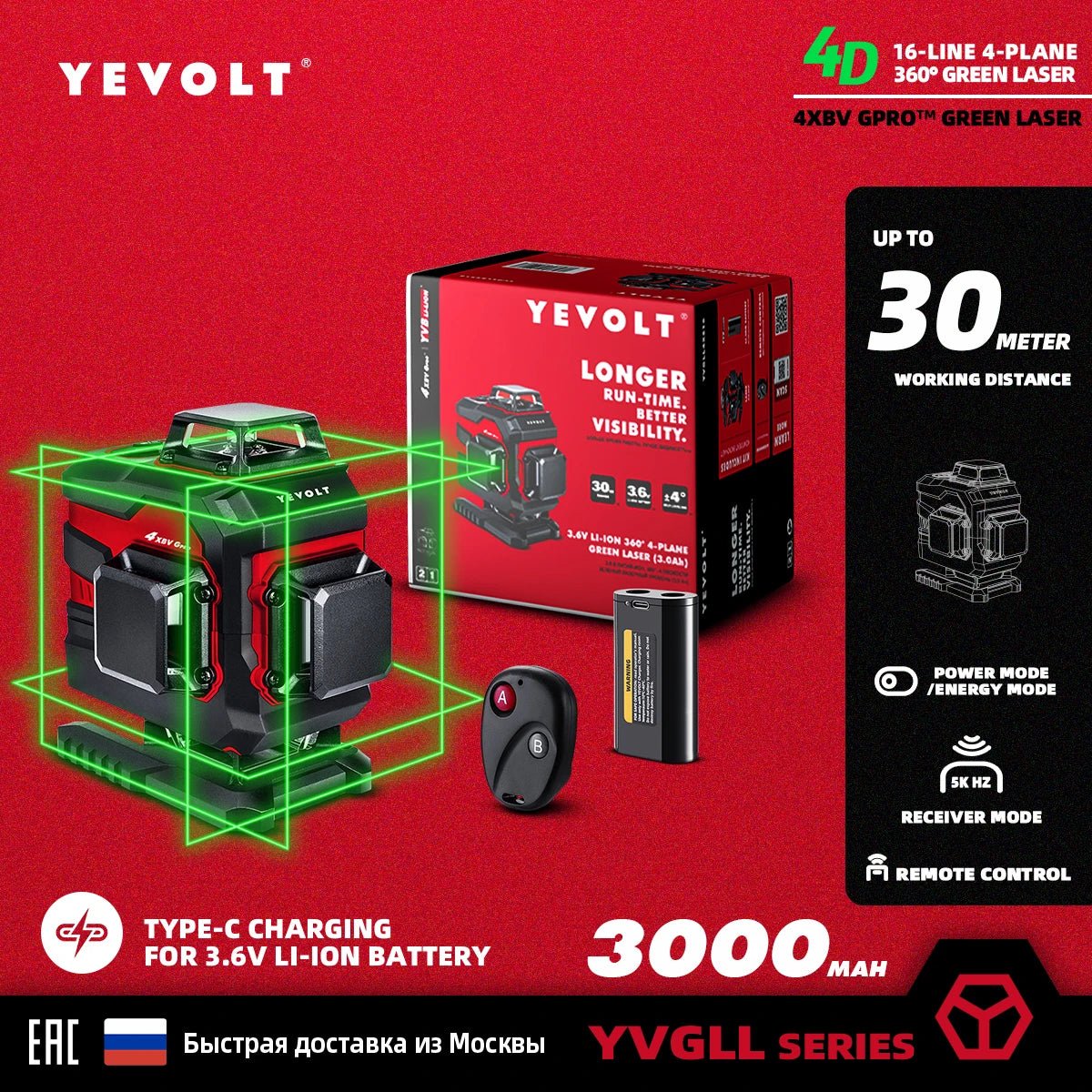 Laser Màu Xanh YEVOLT YVGLL4XS 12 16 Đường 360 Độ Tự Cân - Daisan Store