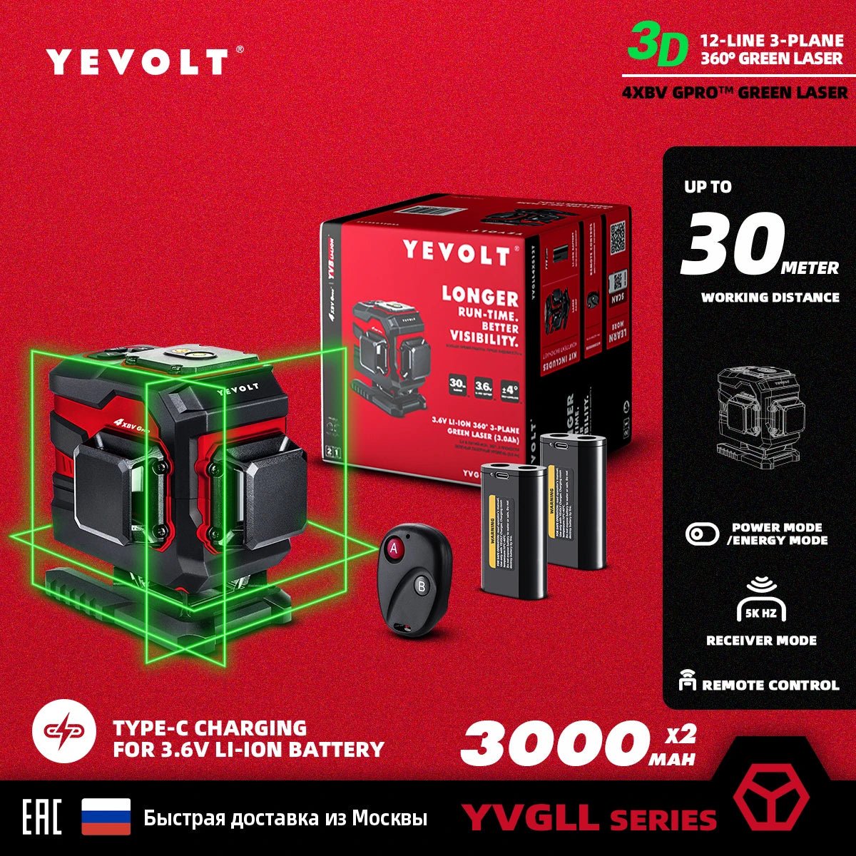 Laser Màu Xanh YEVOLT YVGLL4XS 12 16 Đường 360 Độ Tự Cân - Daisan Store
