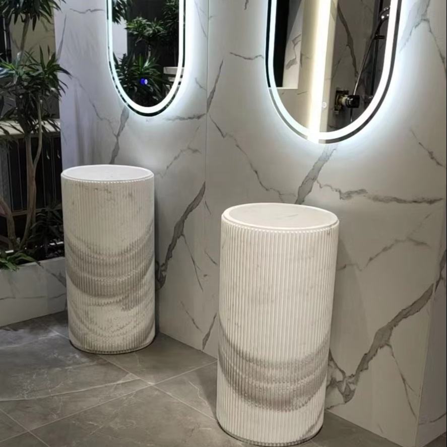 Lavabo Đá Cẩm Thạch Trắng Đứng Nguyên Khối Hiện Đại - Daisan Store