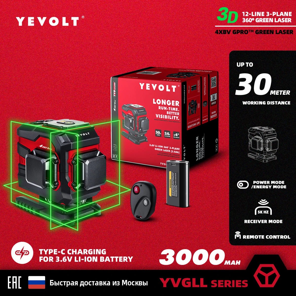 Máy Cân Laser Xanh YEVOLT YVGLL4XS 360 Độ 12 16 Đường Laser - Daisan Store