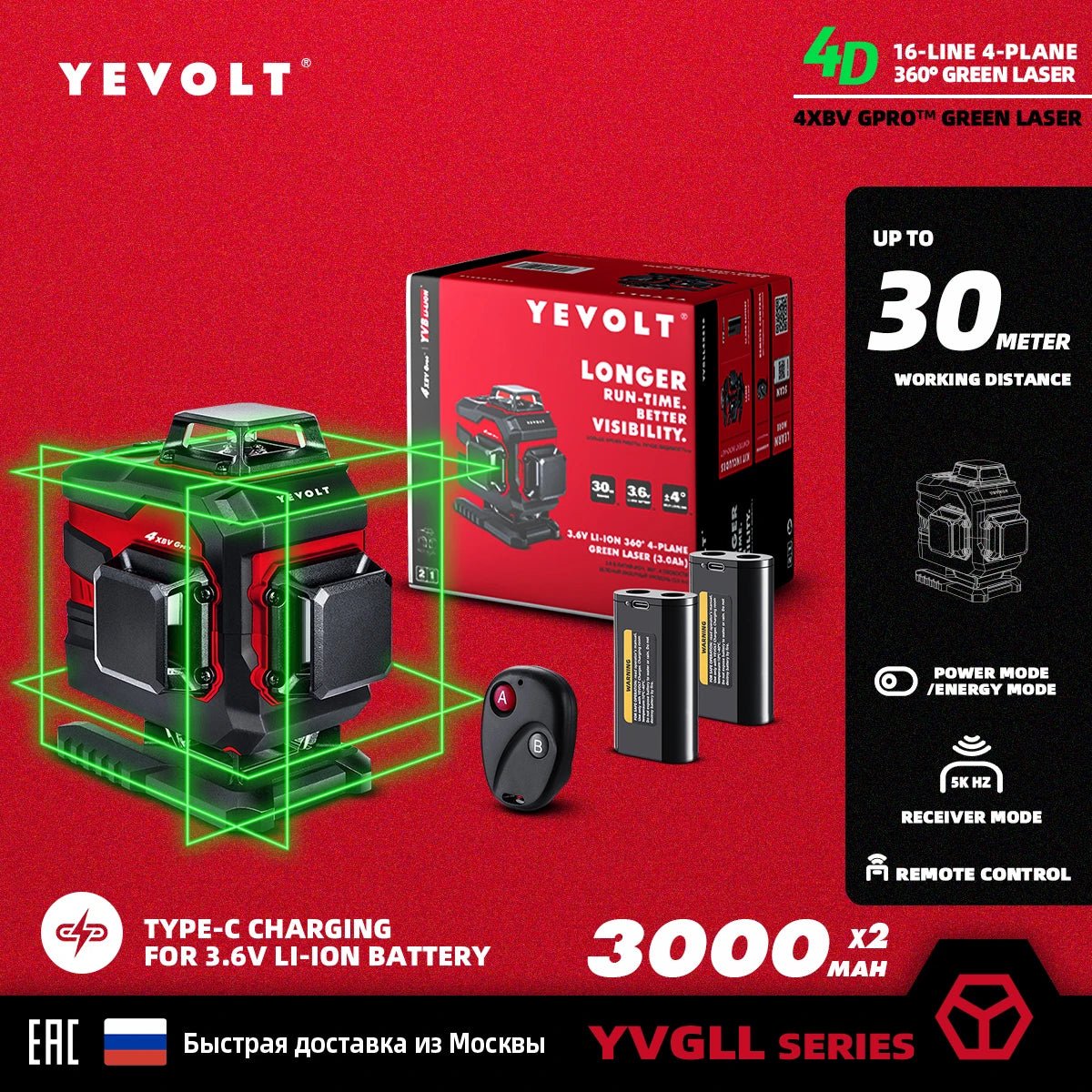 Máy Cân Laser Xanh YEVOLT YVGLL4XS 360 Độ 12 16 Đường Laser - Daisan Store
