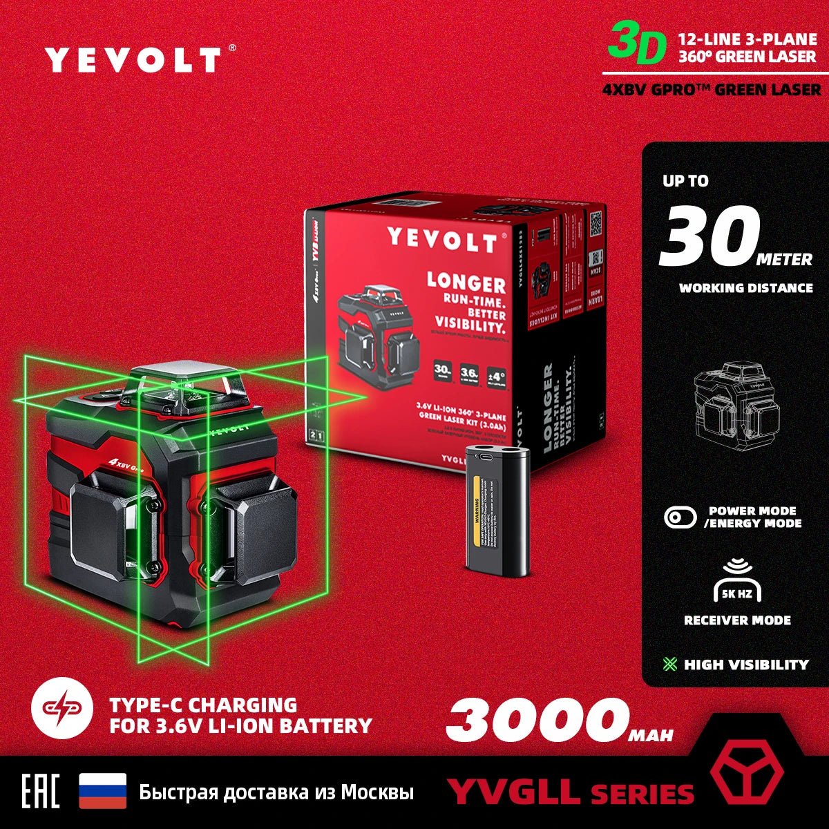 Máy Cân Laser Xanh YEVOLT YVGLL4XS 360 Độ 12 16 Đường Laser - Daisan Store