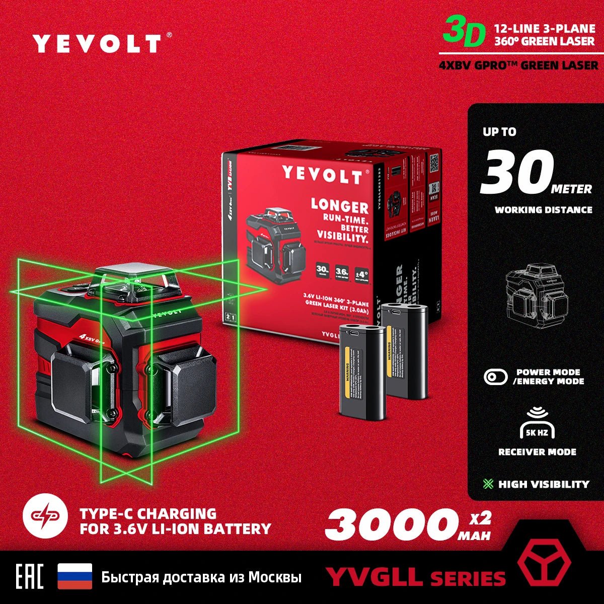 Máy Cân Laser Xanh YEVOLT YVGLL4XS 360 Độ 12 16 Đường Laser - Daisan Store